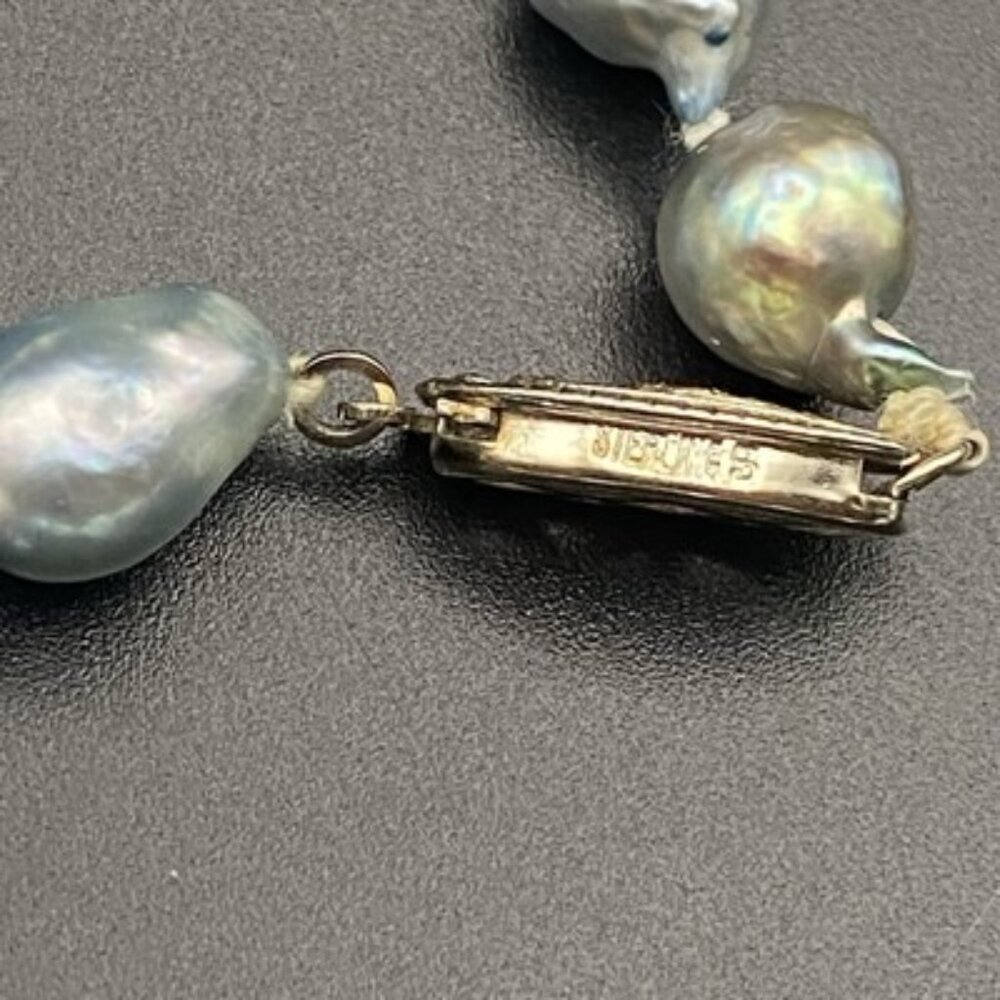 Vtg Gray Baroque Cultured Pearl Necklace 18" Hand-Knotted Sterling Silver Clasp - Picture 7 of 9